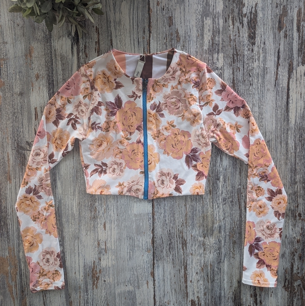Maaji Long Sleeve Reversible RashGuard Floral Stripe Print Women's Medium - Picture 2 of 6